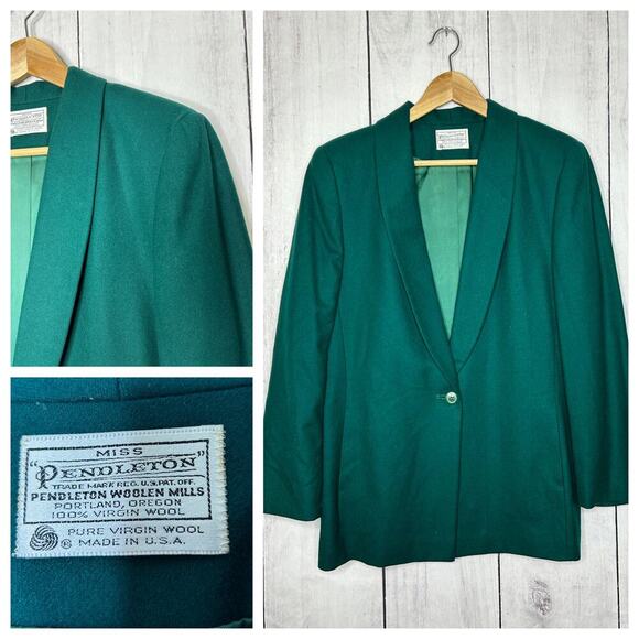 Vintage Miss‎ Pendleton 100% Virgin Wool Lined Green Blazer 12 - Picture 1 of 9